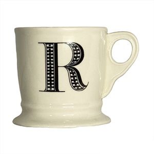 Anthropologie R Initial Monogram mug ceramic shaving coffee tea cream + black